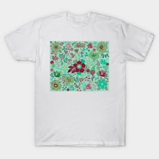 Floral pattern on an emerald green background T-Shirt